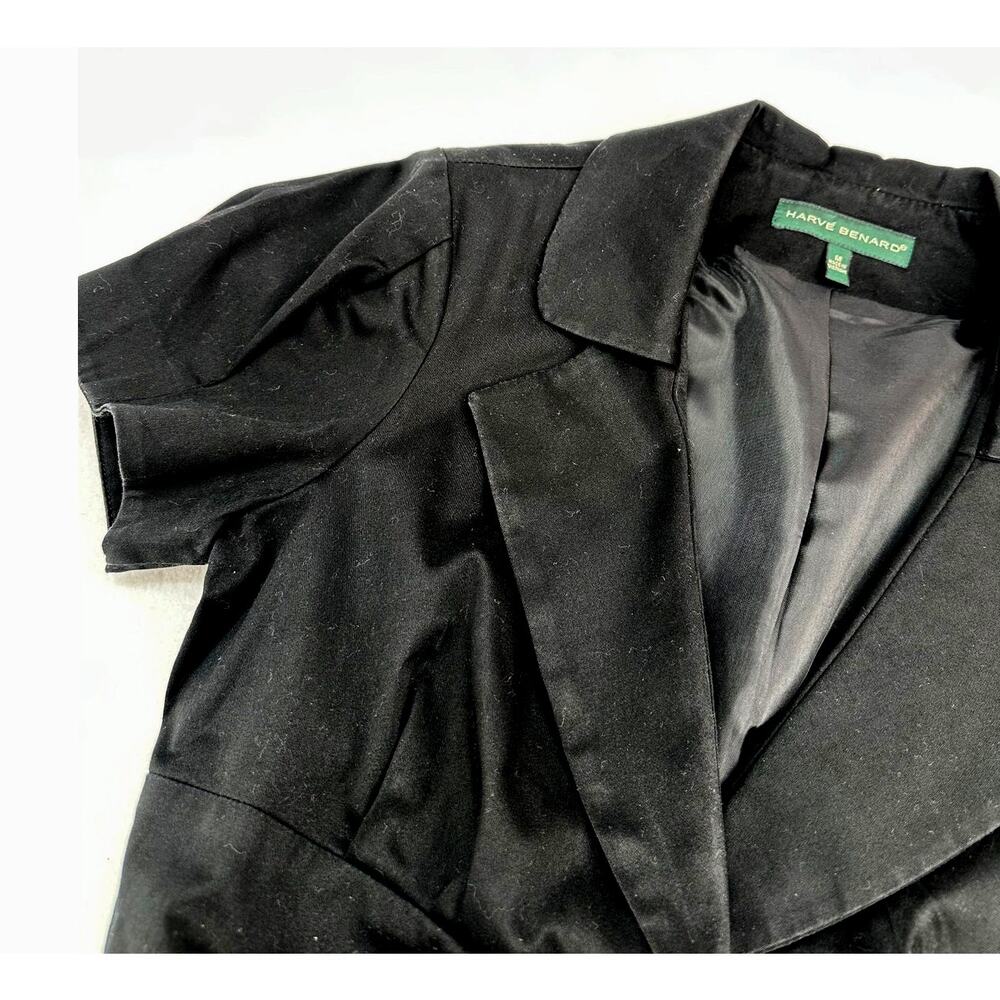 Harve Benard Short Sleeve Lined Jacket 2 Button Cotton Black Blazer M